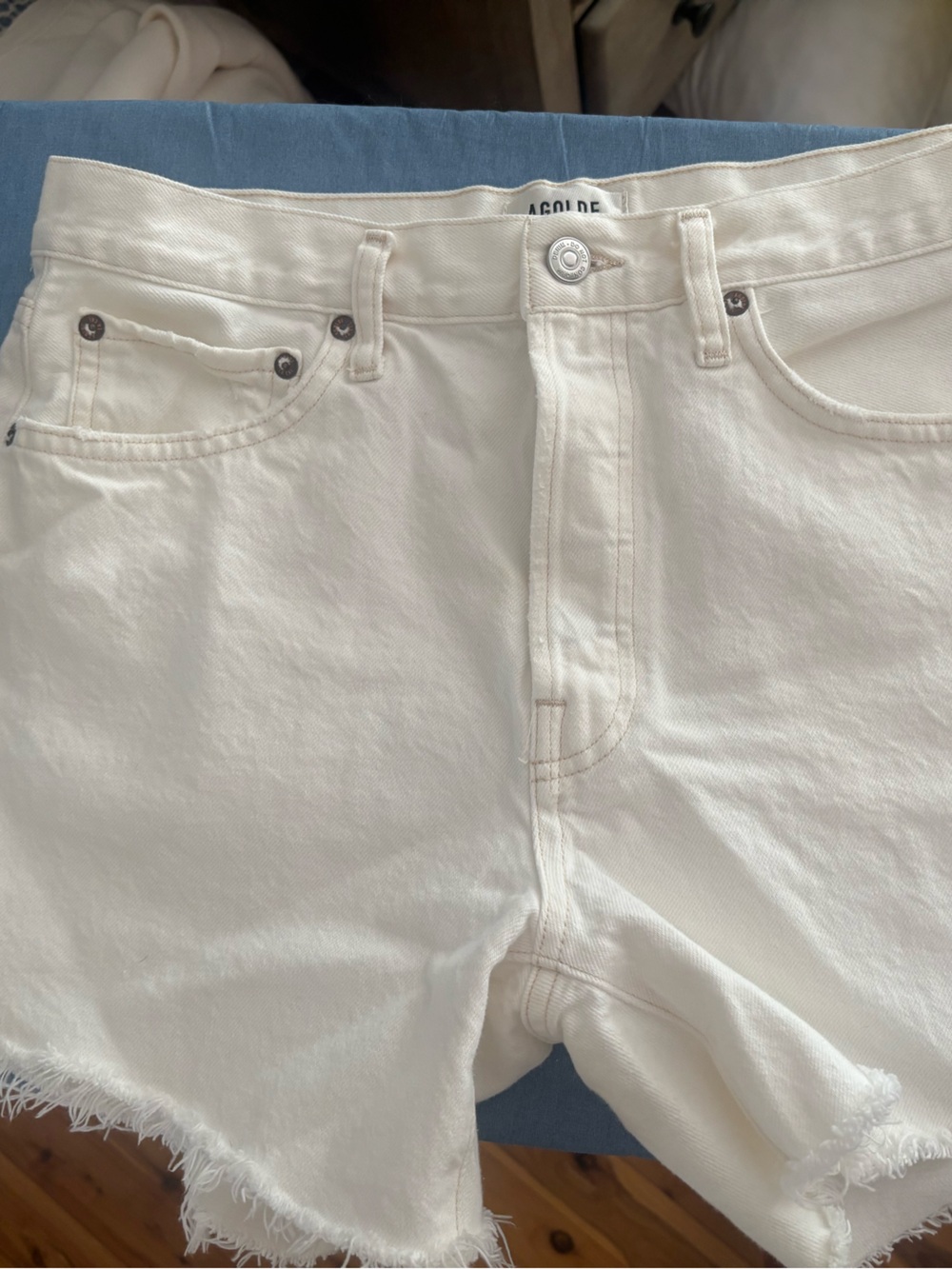 Agolde White Frayed Hem Denim Cutoff Shorts